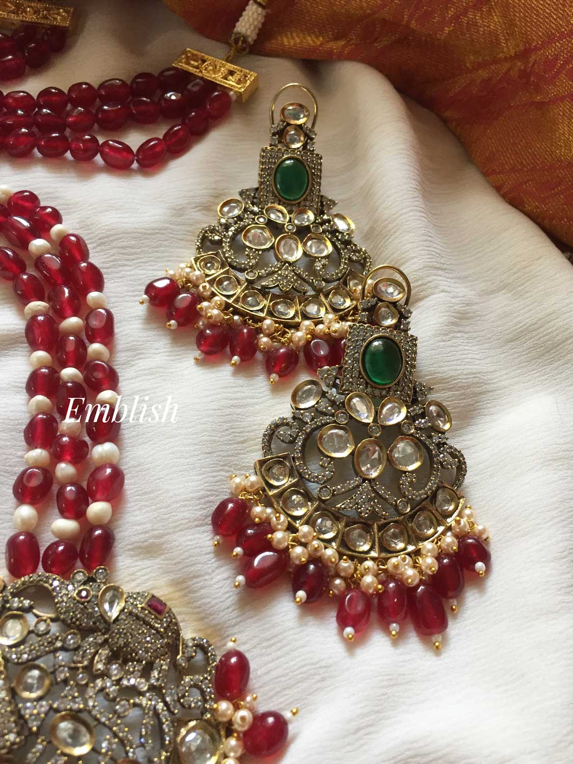 Victorian Haathi Pendant Pearl Mala Neckpiece - Red